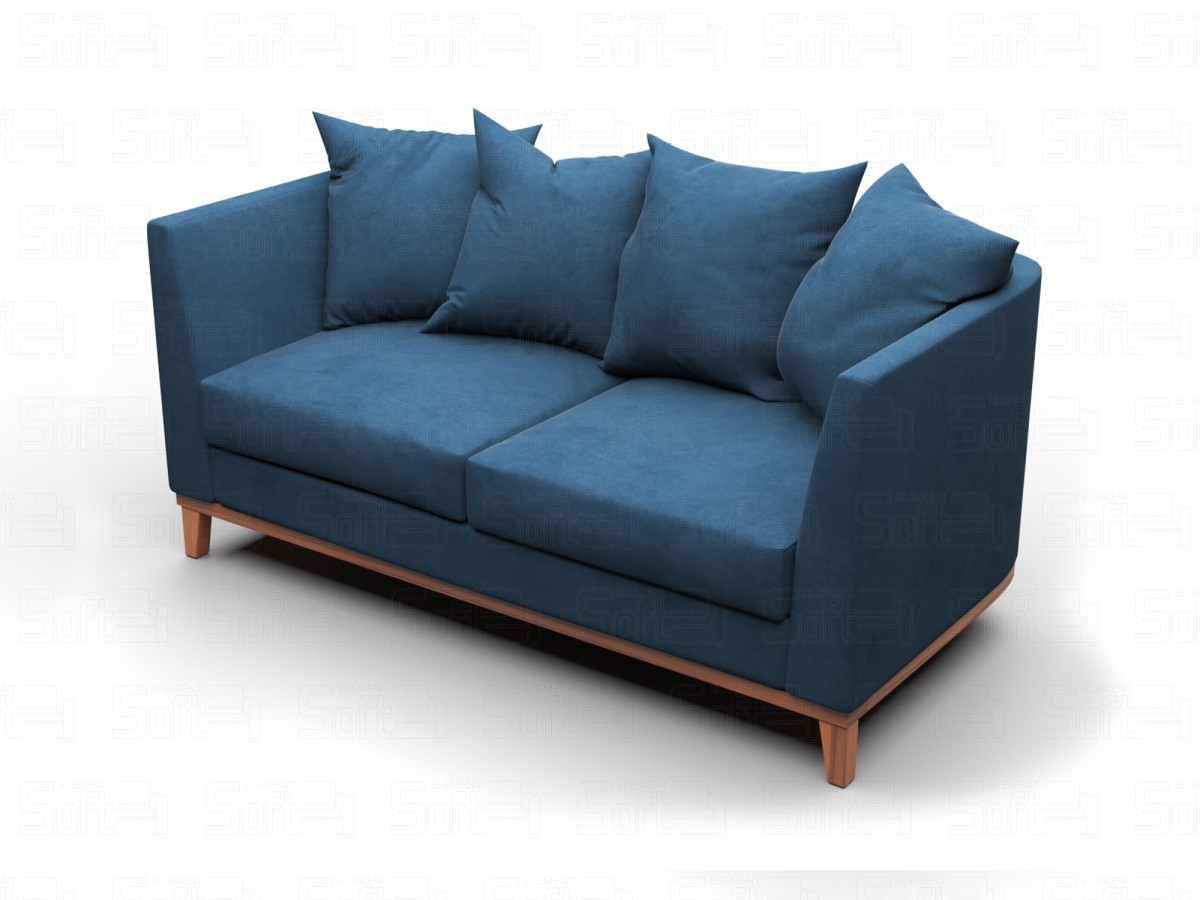 Дизайнерский диван Soft Element Хаас, двухместный, деревянные ножки, велюр,синий, современный стиль скандинавский лофт, на кухню, в офис, на дачу, длякафе и ресторанов, маленький, небольшой